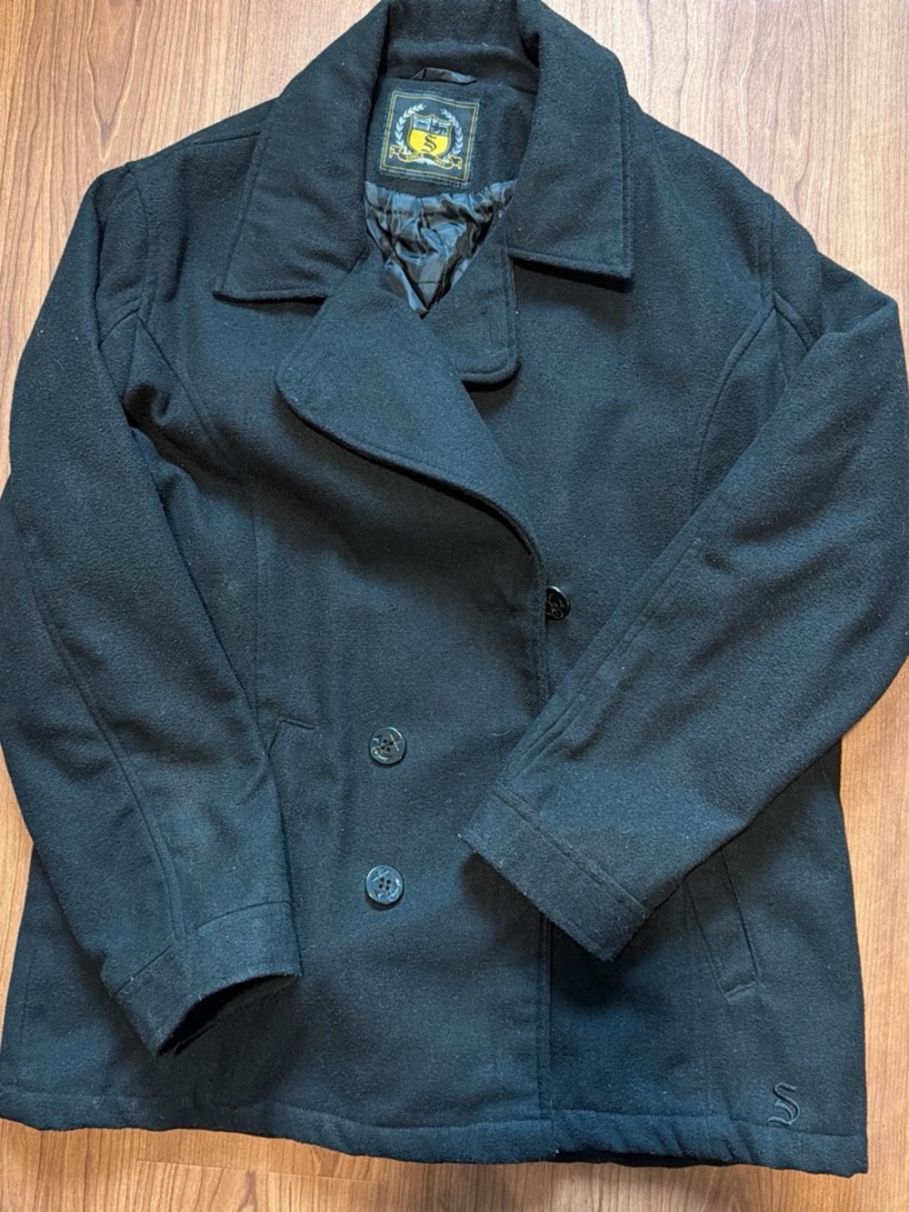 Wool Blend Black Peacoat Jacket